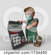 Poster, Art Print Of 3d Shop Keeper Wearing A Mask On A Shaded White Background