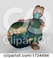 3D Shop Keeper Wearing A Mask On A Shaded White Background