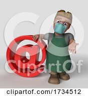 3D Shop Keeper Wearing A Mask On A Shaded White Background