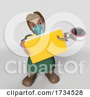 Poster, Art Print Of 3d Shop Keeper Wearing A Mask On A Shaded White Background