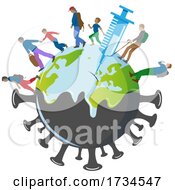 Poster, Art Print Of Vaccine Needle Injected Into Earth With People Walking On The Globe