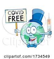 Poster, Art Print Of Happy Earth Mascot Holding A Vaccine And Covid Free Sign