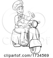 Poster, Art Print Of Chef Moped Scooter Food Delivery Man Cartoon