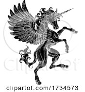 Poster, Art Print Of Pegasus Unicorn Rearing Rampant Crest Wings Horse