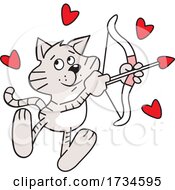 Poster, Art Print Of Cartoon Valentine Cat Cupid With A Bow And Arrow