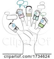 Poster, Art Print Of Stick People Finger Puppets Wearing Masks On A Hand