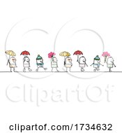 Poster, Art Print Of Stick Men With Flowers And Umbrellas