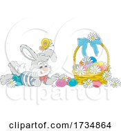 Poster, Art Print Of Bunny With A Basket Of Easter Eggs And A Butterfly