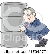 Poster, Art Print Of Chubby Businessman Pushing An Oil Barrel