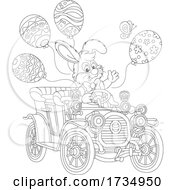 Poster, Art Print Of Easter Bunny Rabbit Driving An Antique Car With Balloons