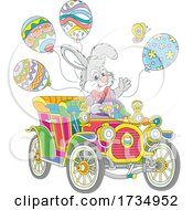 Poster, Art Print Of Easter Bunny Driving An Antique Car With Balloons