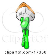 Lime Green Man Holding Up A House Over His Head Symbolizing Home Loans And Realty