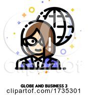 Poster, Art Print Of Icon Of Businesswoman On A Background Of Globe For International Businessperson Concept