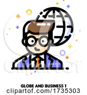 Poster, Art Print Of Icon Of Businessman On A Background Of Globe For International Businessperson Concept
