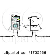 Poster, Art Print Of Stick Woman Shaking Hands With A Chip