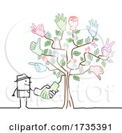 Poster, Art Print Of Stick Man Farmer Shaking Hands With A Tree
