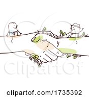 Poster, Art Print Of Stick Man And Farmer On Giant Shaking Hands