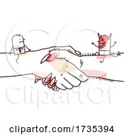 Poster, Art Print Of Stick Man And Devil On Giant Shaking Hands