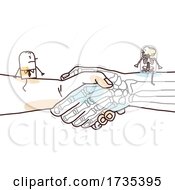 Stick Man And Skeleton On Giant Shaking Hands