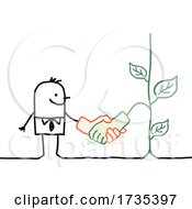 Poster, Art Print Of Stick Man Shaking Hands With A Plant