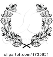 Poster, Art Print Of Black And White Acorn And Oak Leaf Wreath