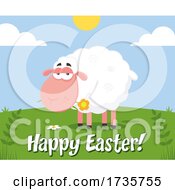 Poster, Art Print Of Sheep Chewing On A Flower With Happy Easter Text
