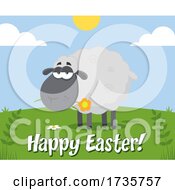 Poster, Art Print Of Black Sheep Chewing On A Flower With Happy Easter Text