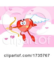 Poster, Art Print Of Heart Cupid Character Aiming An Arrow