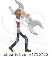 Poster, Art Print Of Asian Doctor Man Holding Spanner Wrench Mascot