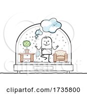 Stick Man Holding A Mask And Doing Yoga In A Snowglobe