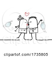 Poster, Art Print Of Stick Couple Holding Masks And Kissing