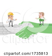 Poster, Art Print Of Engineer And Farmer On Shaking Brick And Green Hands
