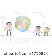 Poster, Art Print Of Man Pushing A Bandaged Earth To Children