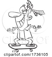 Poster, Art Print Of Cartoon Black And White Guy Skateboarding Like A Kid In The Office
