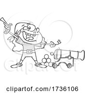 Cartoon Black And White Girl Pirate Holding A Pistol And Lighting A Canon