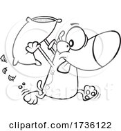 Cartoon Black And White Dog Engaging In A Pillow Fight