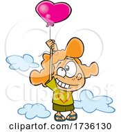 Cartoon Girl Floating With A Heart Balloon