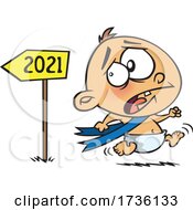Cartoon New Year Baby Running From 2021 In Fear