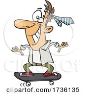 Cartoon Guy Skateboarding Like A Kid In The Office