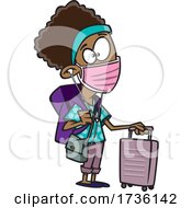 Cartoon Girl Wearing A Mask And Traveling During Covid