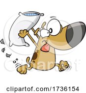 Cartoon Dog Engaging In A Pillow Fight by toonaday