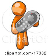 Orange Man Holding A Remote Control To A Television Clipart Illustration