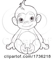 Poster, Art Print Of Cute Sitting Monkey In Black And White