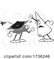 Black And White Dunce Cap Arguing With A Graduation Cap