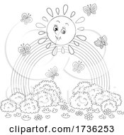 Poster, Art Print Of Cheerful Sun With Butterflies Over A Rainbow