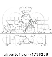 Poster, Art Print Of Chubby Male Chef Making An Easter Cake