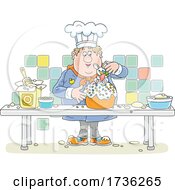 Poster, Art Print Of Chubby Male Chef Making An Easter Cake