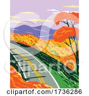Poster, Art Print Of Skyline Drive At The Shenandoah National Park With The Blue Ridge Mountains During Fall In Virginia Wpa Poster Art