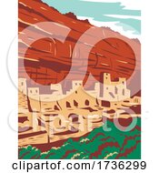 Poster, Art Print Of Mesa Verde National Park With Ancestral Puebloan Cliff Dwellings In Colorado Wpa Poster Art