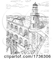 Dry Tortugas National Park Site Of Fort Jefferson And Garden Key Lighthouse Florida Woodcut Black And White